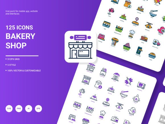 Bakery Shop Icon Pack: A Stylish Graphic Design Asset for Creative Projects