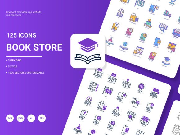 Book Store Icon Pack: A Stylish Graphic Design Asset for Creative Projects