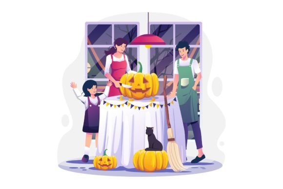 Carving Pumpkin Halloween Illustration: A Versatile Graphic for Seasonal Design Projects