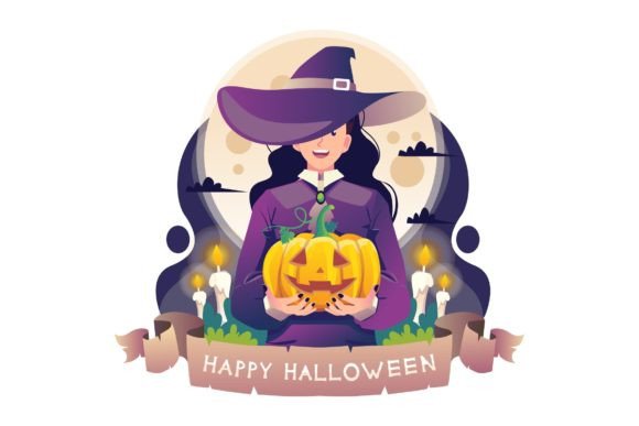 Halloween Witch Illustration: A Graphic Design Asset for Seasonal Crafting