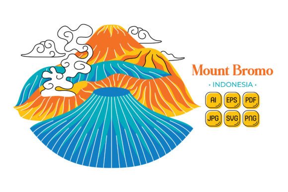 Mount Bromo in Flat Design Style