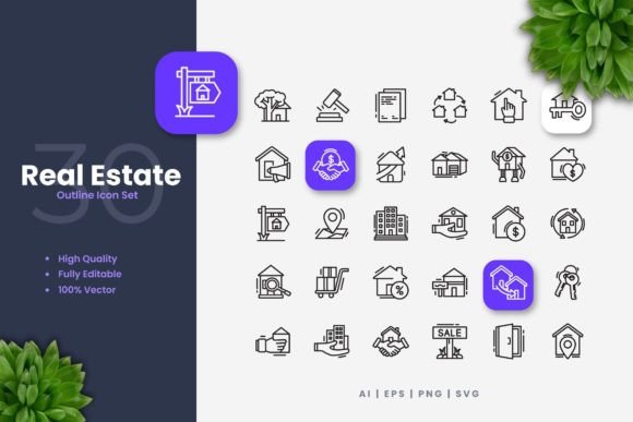 Real Estate Icons: Graphics and Icons for Digital Sellers