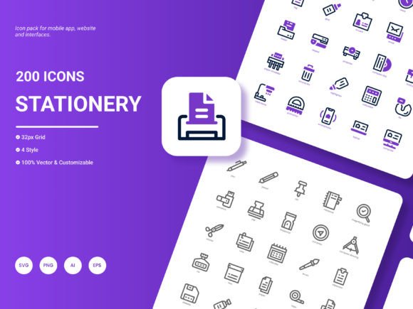 Stationery Icon Pack: A Versatile Graphic Design Asset for Local Business Branding